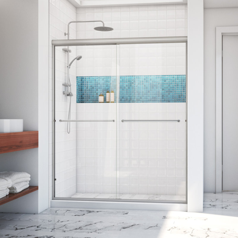 Porte de douche sans cadre Leser, Nickel brossé, 60,38 po
