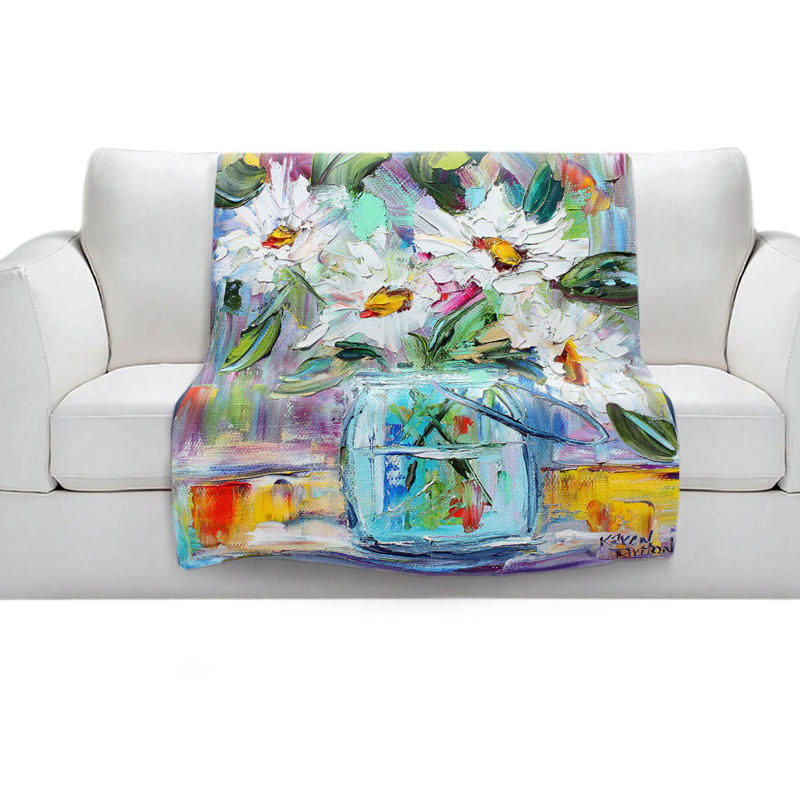 Couverture de sherpa blanc marguerites doux, l 51 po x L 60 po