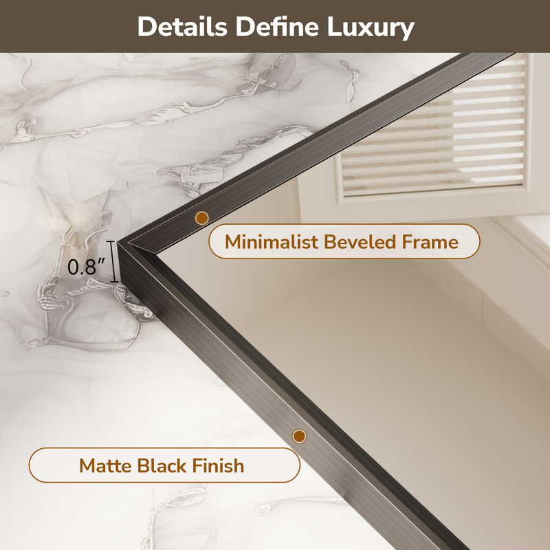 Bathroom Vanity Mirror with Aluminum Frame and Tempered Glass, Matte Black, Rectangle, 48" x 30"