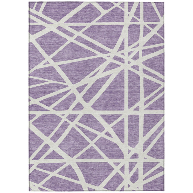 3' X 5' Lavender And Ivory Geometric Washable Indoor Outdoor Area Rug