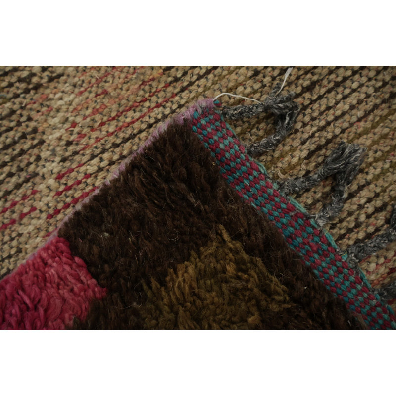 Tapis damier multicolore à motif géométrique marocain 7 x 11