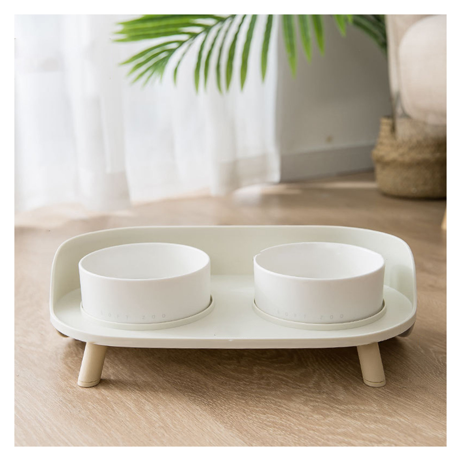 Azion Double Bowl Elevated Feeder, White