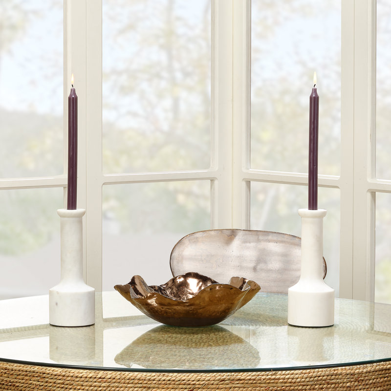 White Marble Contemporary Candlestick Set of 2