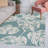 Hua High-Low Two-Tone Monstera Leaf Blue/Ivory Indoor/Outdoor Rug-821855702
