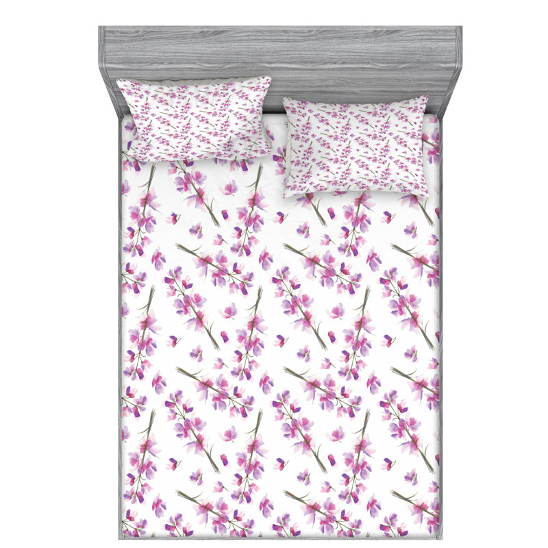 Microfiber Floral Sheet Set, Queen Sheet Set with Fitted Sheet