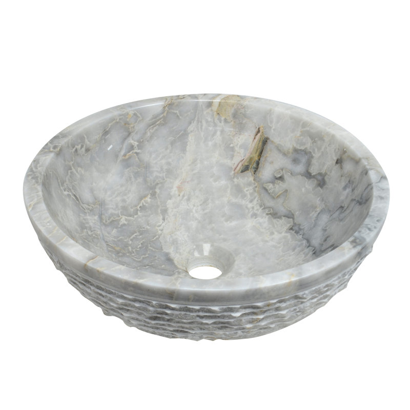 Handmade Marble Onyx Bathroom Sink, 16”, Round Vessel Sink, Textured Grey