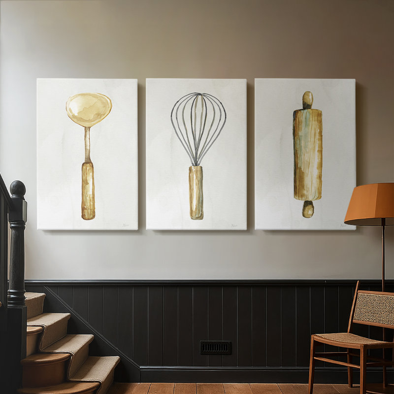 Kitchen Nessity I - Toile tendue avec châssis sur mesure - 3 pièces, H 36 po x l 72 po