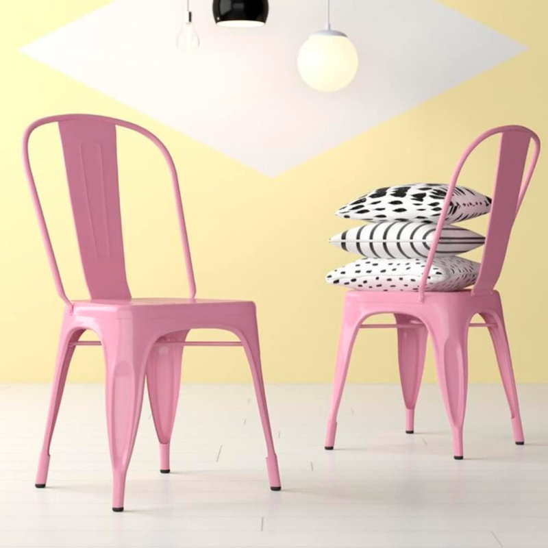 Isaul 15'' H Metal Side Chair, Light Pink