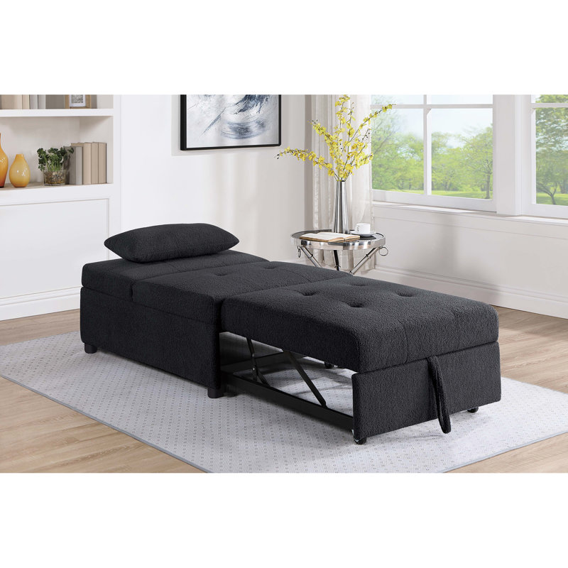 Fauteuil-lit noir sans accoudoirs, canapé-lit convertible avec coussin ultra-moderne et lit escamotable