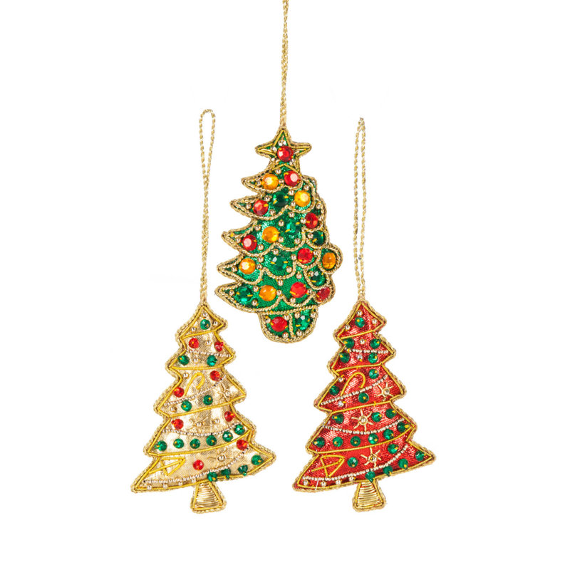 Ornement figurine suspendu en tissu de fêtes brodées
