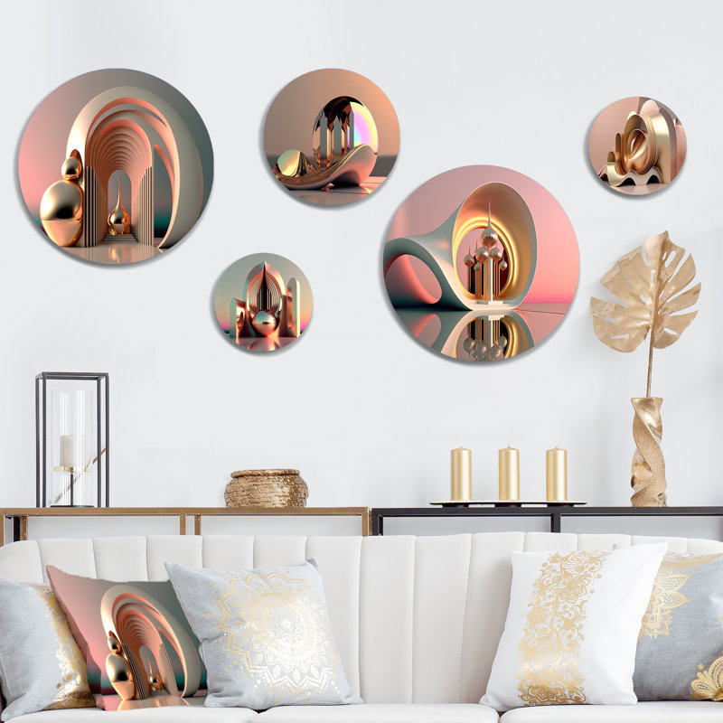 Futuristic Golden Globe Architecture I - City Metal Wall Décor