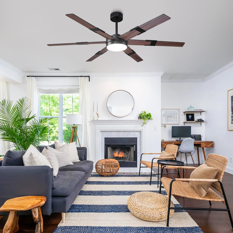  Vaczon 60" Smart Dimmable Ceiling Fan with 3CCT LED Lights, Remote and APP Control, 6-Speed Reversible DC Motor, Timer, Double-Sided Wood Blades, 6"/10" Downrods