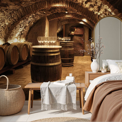 Peel and Stick Wallpaper Wine barrels cellar winery Wall Murals 69"H x 96"W Removable PVC Wall Paper Self-Adhesive Wall Decor for Bedroom Living Room Home Office