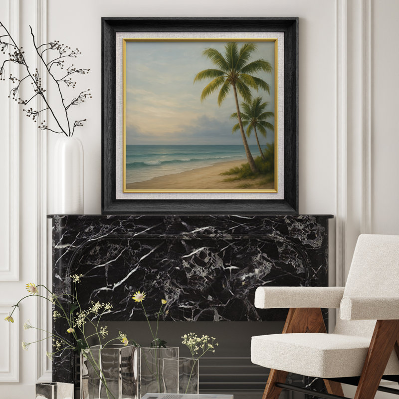 «Tropical Palm Tree Beach Seascape Coastal View», reproduction d'art sur toile encadrée, H 26 po x l 26 po x P 1,5 po