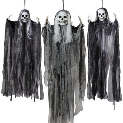 3 Pack Hanging Halloween Skeleton Ghosts Decorations Outdoor, Grim Reapers For Best Halloween Outdoor Decorations, Haunted Haunted House Prop, Party S