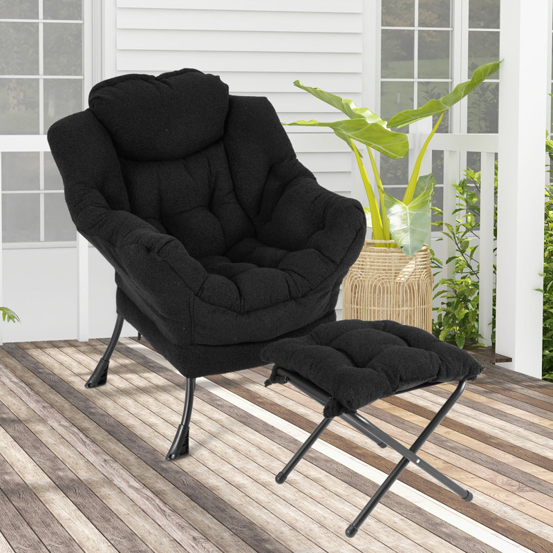 Upholstered Accent Chair, 97cm H x 80cm W x 74cm D, Black Sherpa
