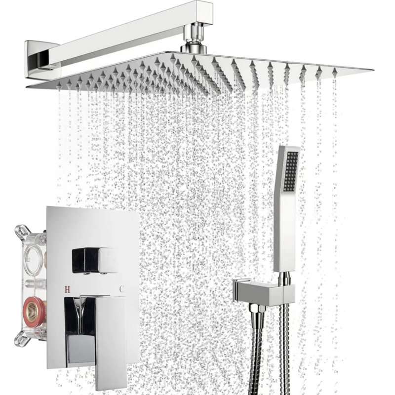Système de robinet de douche à pression équilibrée 12 po avec douchette à main 12 po, Chrome chrome