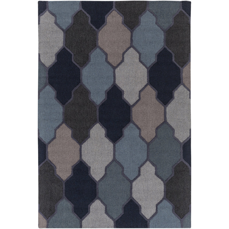 Paul Geometric Hand Tufted Wool Area Rug, Round 6', Navy 