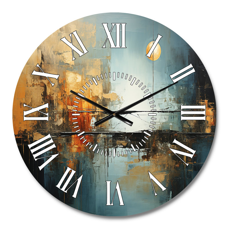 Horloge murale Teal Orange Bold Energy I - Abstract Collages, Médium