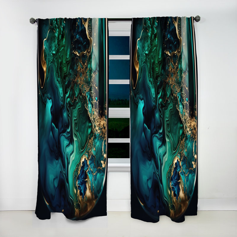 Abstract Geode Marble Green And Blue II - Modern Curtain - Velvet Room Darkening - 1 panel, 52" W x 63" L
