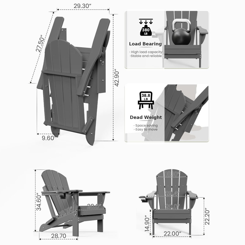 Chaises Adirondack pliantes en PEHD résistantes aux intempéries