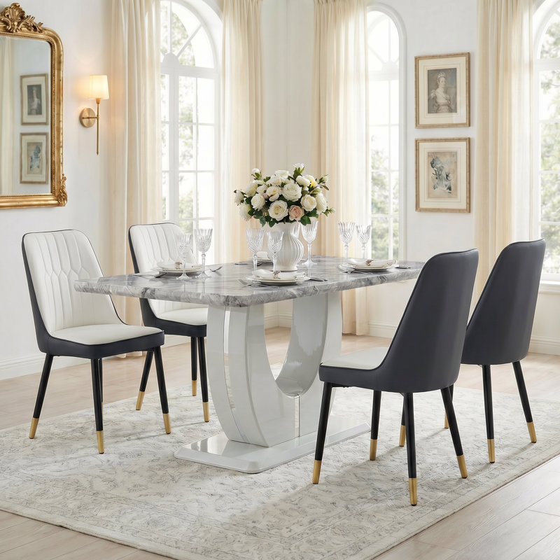 Ensemble de table de salle à manger rectangulaire L 62,99 po x l 35,43 po, Gris, Blanc / Gris foncé