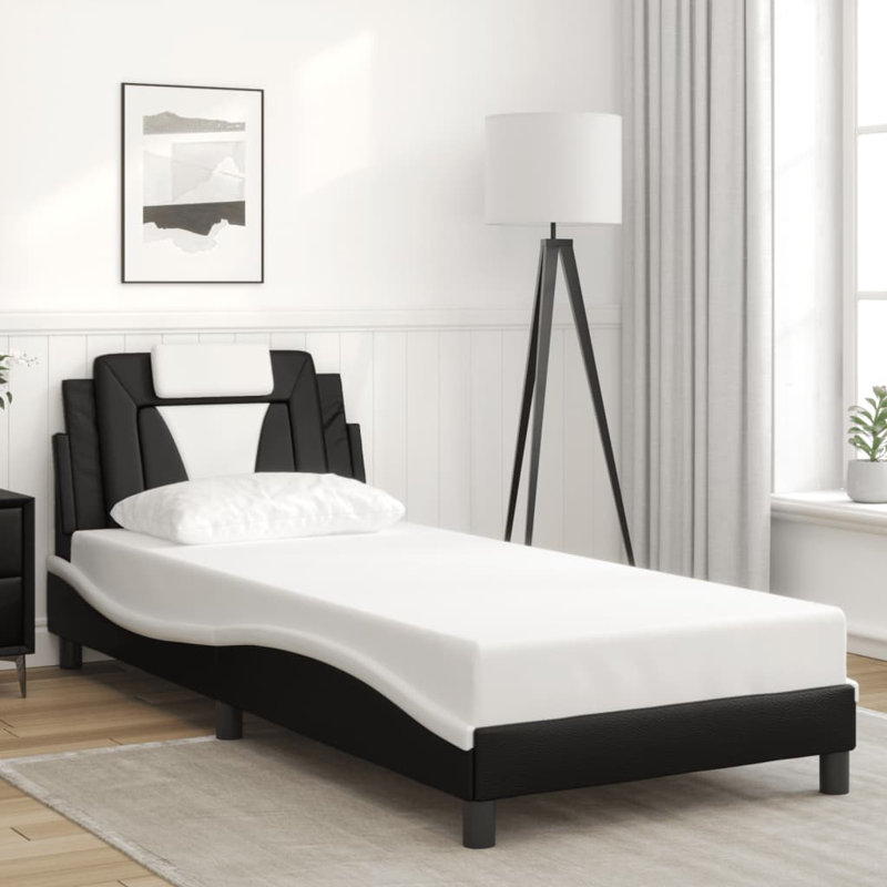 vidaXL Bed Frame Viana without Mattress Black and White 90x190 cm Faux Leather, Twin, Black/White
