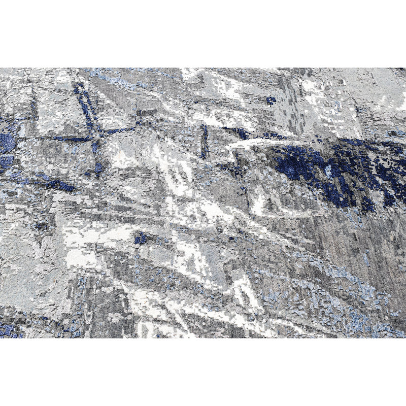Abstract Indoor Rug, Rectangle 10' x 14', Silver/Light Gray/Black