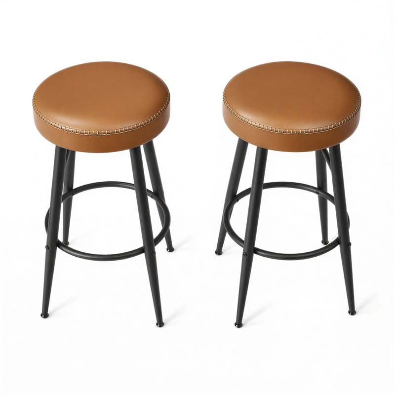 Parmley Faux Leather Stool, Caramel Brown Faux Leather/Black Frame, Counter Stool (24.8" Seat Height)