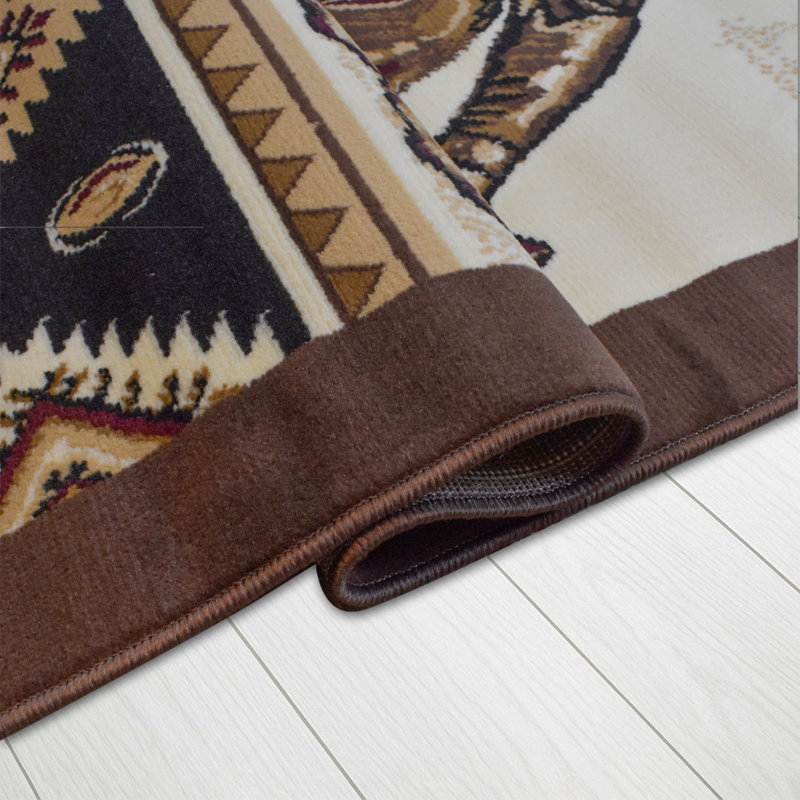 Tapis Airydale Western | Scène de feu de camp Cowboy | Beige et brun | Polypropylène | Tapis d'intérieur