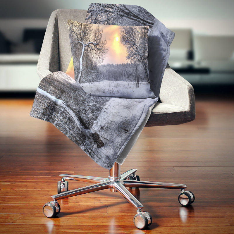 Imprimé d'hiver avec coussin de soleil, 18 po x 18 po, Coussin décoratif