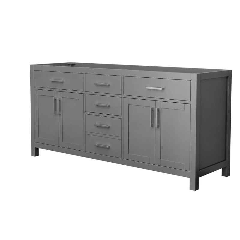 Base de meuble-lavabo double autoportant de 71 po Beckett, Gris foncé / nickel brossé