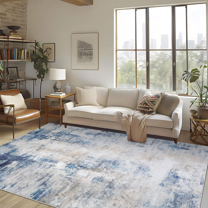 Straub Modern Abstract Carpet Indoor Washable Rug Non-Slip Soft Small Area Rug Thin Print For Home Decor, Rectangle 6' x 9'