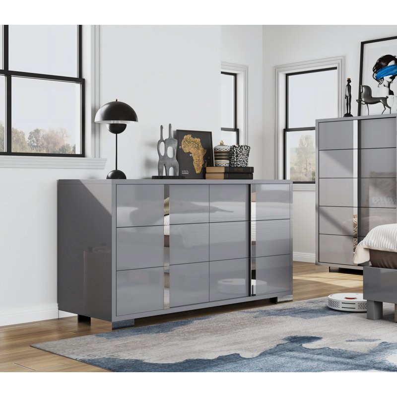 Commode double 6 tiroirs Dulane, Gris