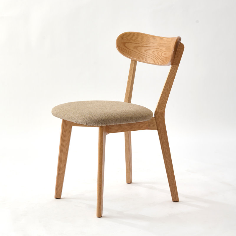 Solid Oak Upholstered Dining Chair With Removable Cover, Grey Beige & Natural
