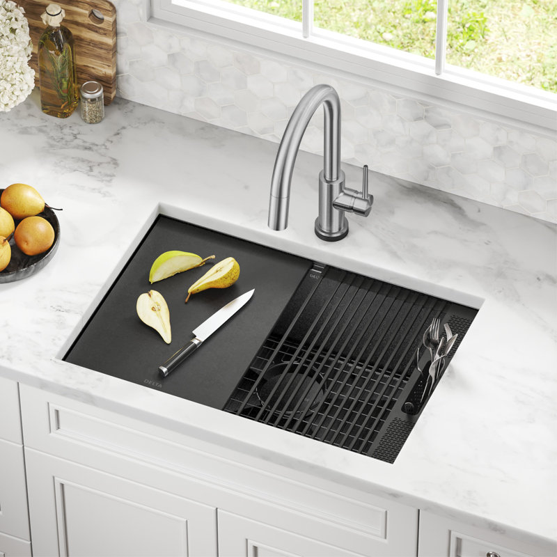 Évier de cuisine encastré noir en acier inoxydable Delta Rivet ™, L 27 po x l 19 po