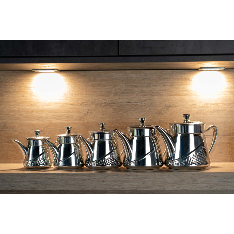 Café Olé AHT-013 Arabica Hammered Tea Pot With Cool Touch Knob And Handle 18/10 Stainless Steel Mirror Polished, 48
