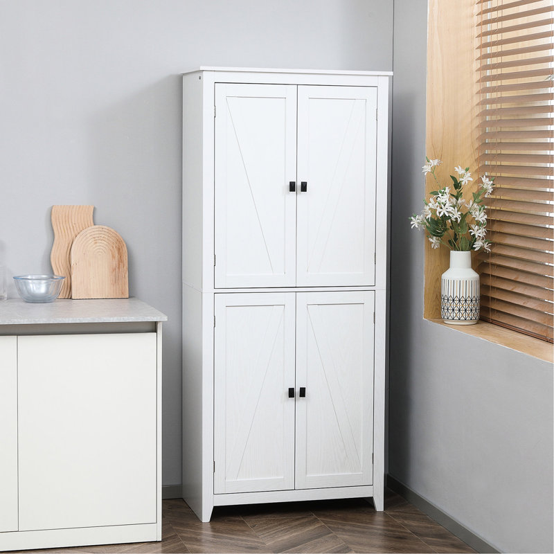Armoire de cuisine blanche autoportante de 72 po - 4 portes, 4 rangements avec tablettes réglables pour une utilisation efficace Cuisine à 4 portes, rangement