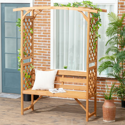 Banc d'extérieur en bois naturel, arche, pergola, treillis, vignes à 3 places, vignes de patio brun