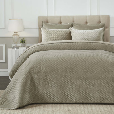 Ensemble de courtepointe et taie d'oreiller en velours de coton Karina