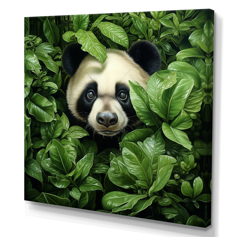 «Foliage Peekaboo Panda III», art mural animal panda, Toile tendue, H 36 po x l 36 po x P 1,5 po