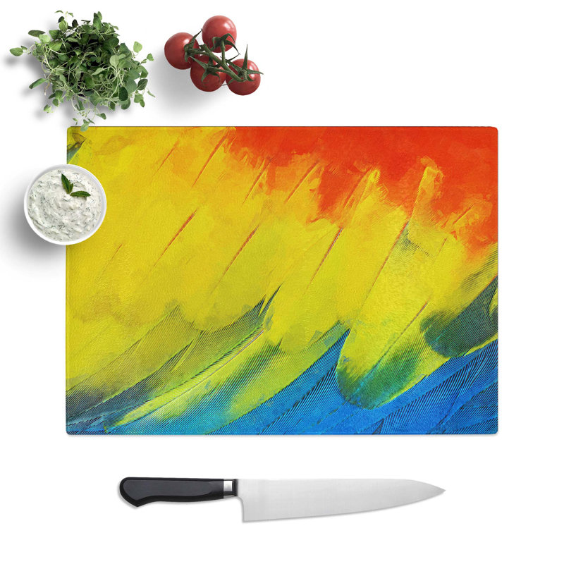 Glass Feathers of The Parrot in Abstract Chopping Board, 39 cm W x 28.5 cm L