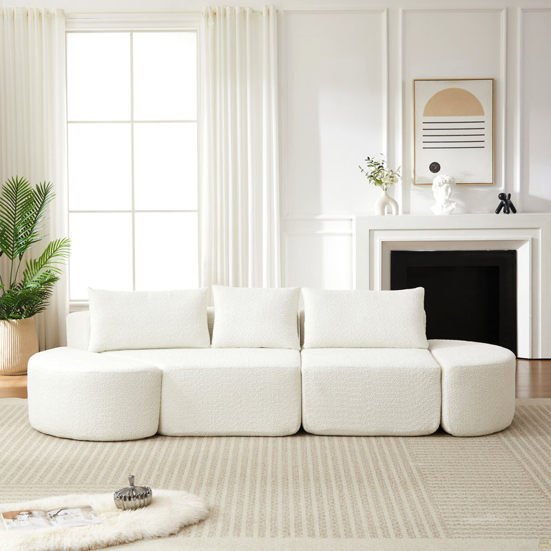Ensemble de canapé modulaire en tissu chenille de 106,3 pouces, Orienté à droite, Chenille beige