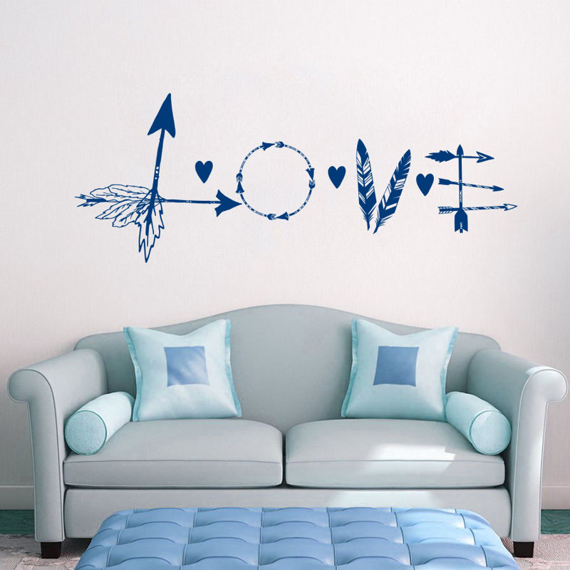 Décalcomanie murale flèche en plumes love, Bleu