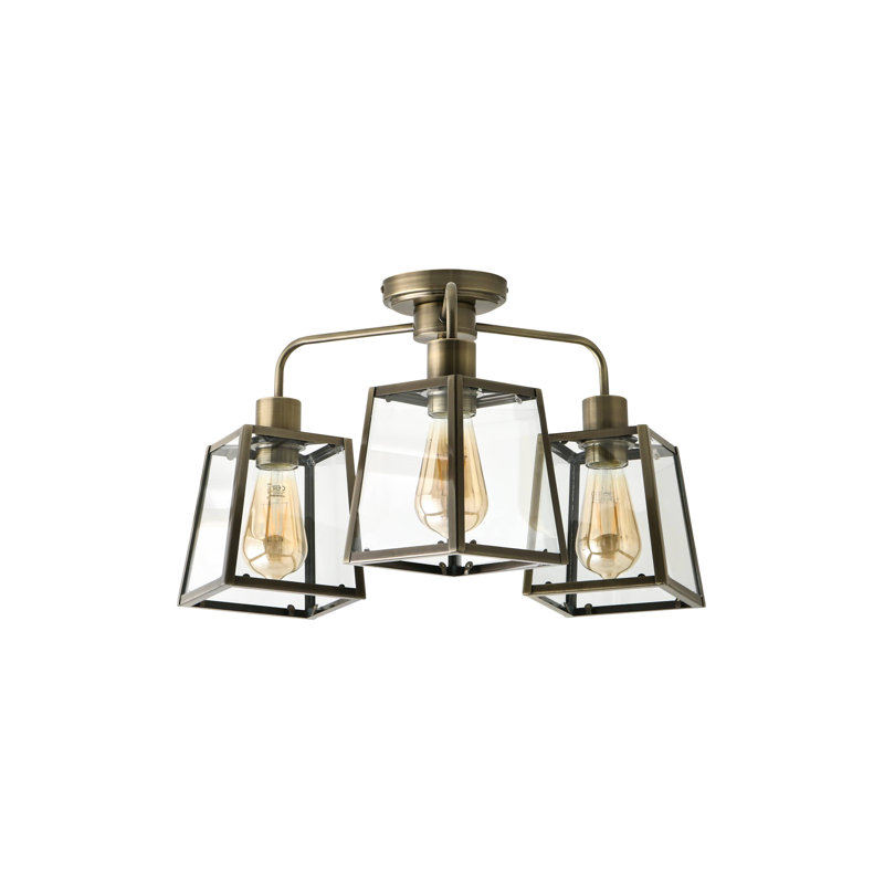 Aniva Glass Semi Flush Mount, Antique Brass