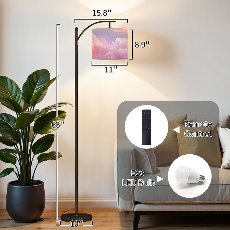 Lampe sur pied à arc avec abat-jour réglable Sun Cloud