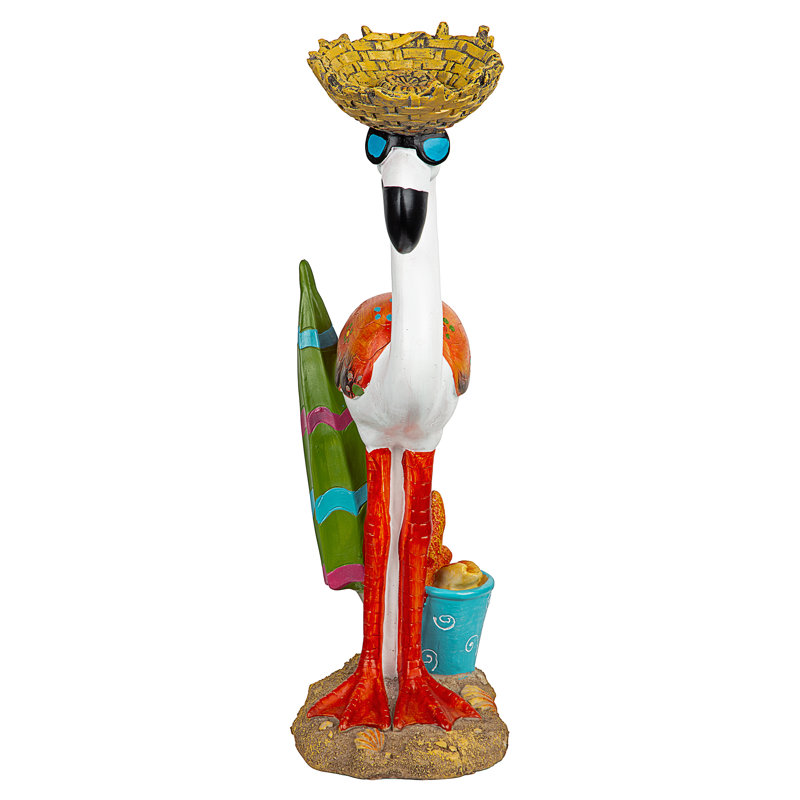 Luau Larry Pale Pink Flamingo Garden Statue with Straw Hat