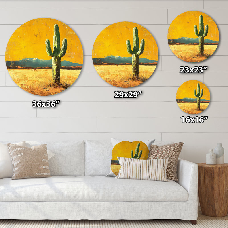 Marcenia - Cactus rond, impression sur métal vert traditionnel, H 16 po x l 16 po