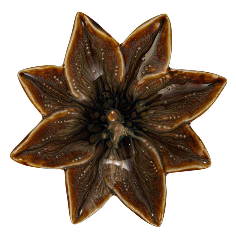 Small Stoneware Flower Plate with Rustic Glaze