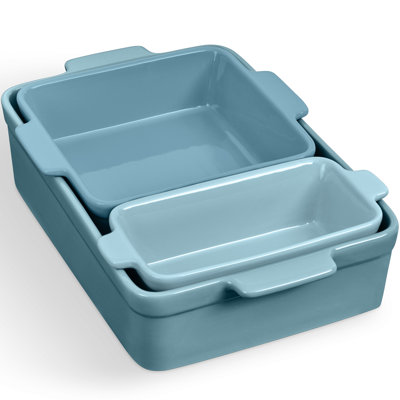 3-Piece Ceramic Bakeware Set, Stoneware Baking Dishes, Casserole Serving Set - Cornflower Blue